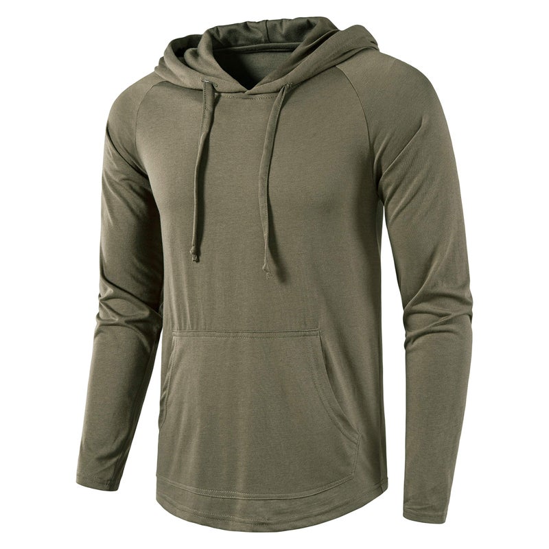 SIR7 سويت شيرت هودي رياضي للرجال SIR7 بأكمام طويلة خفيفة الوزن (أخضر عسكري X-Large) - Image 1